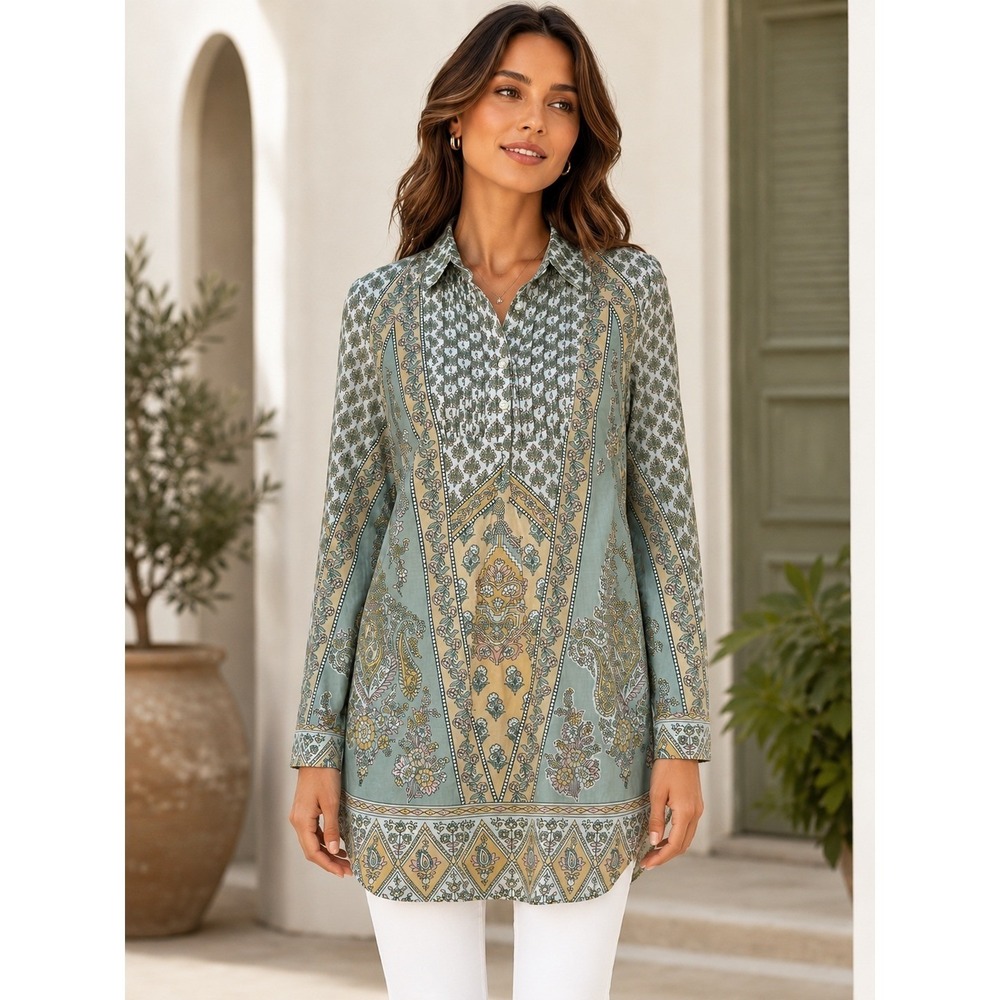 Soft Surroundings Medium M Pastel Paisley Pleated Tabitha Tunic Clean Girl Top
